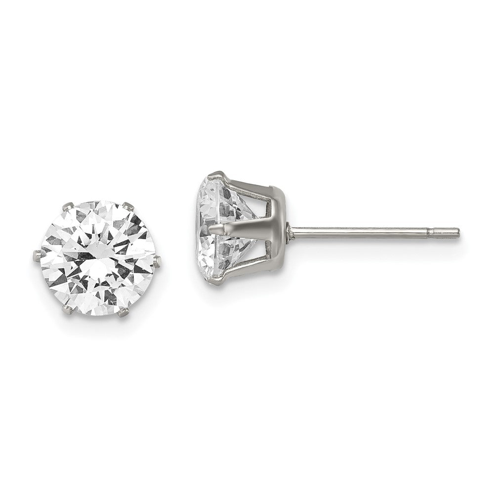 Stainless Steel Polished 7mm Round CZ Stud Post Earrings