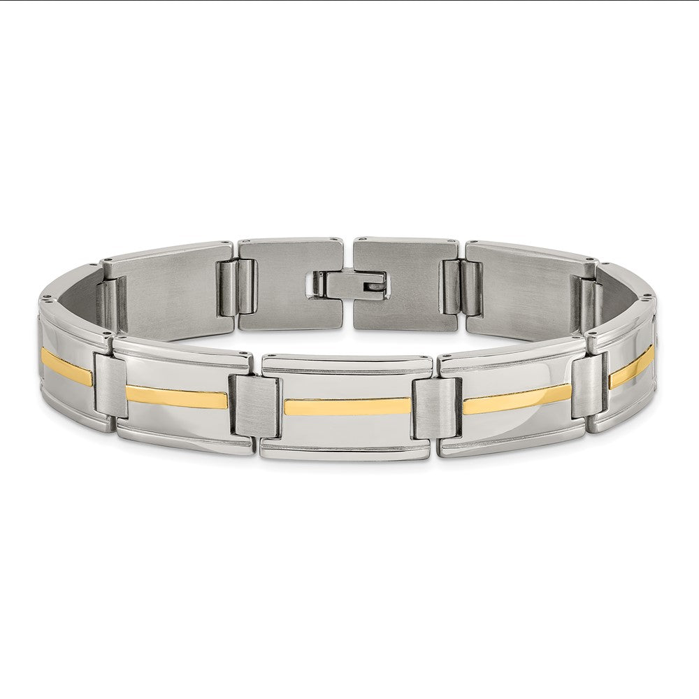 Stainless Steel with 14k Accent 8.75in Brushed & Polished Link Bracelet 8.75 inches
