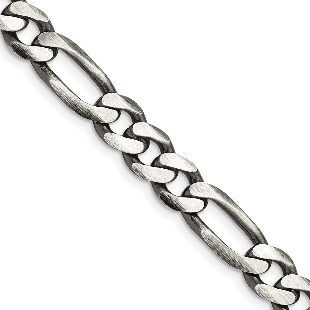 Sterling Silver Antiqued 7.75mm Figaro Chain 24 Inches