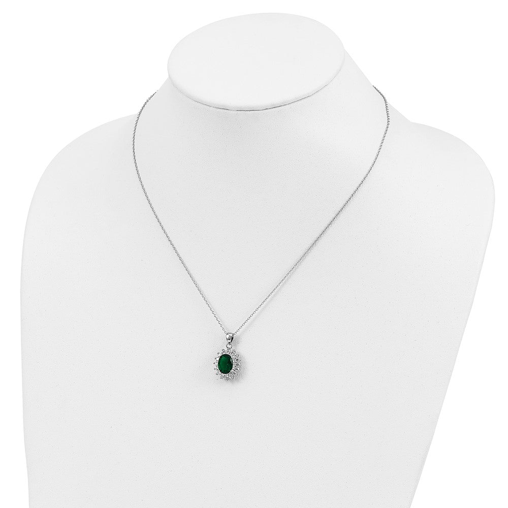 Cheryl M Sterling Silver Rhodium-plated Brilliant-cut Green Glass and Brilliant-cut White CZ Oval 18.25 Inch Necklace 18.25 Inches