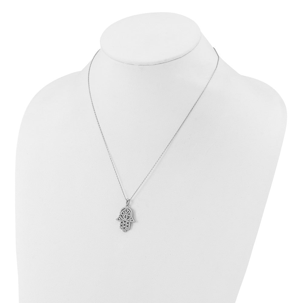 Cheryl M Sterling Silver Rhodium-plated Polished CZ Hamsa Necklace 18 Inches