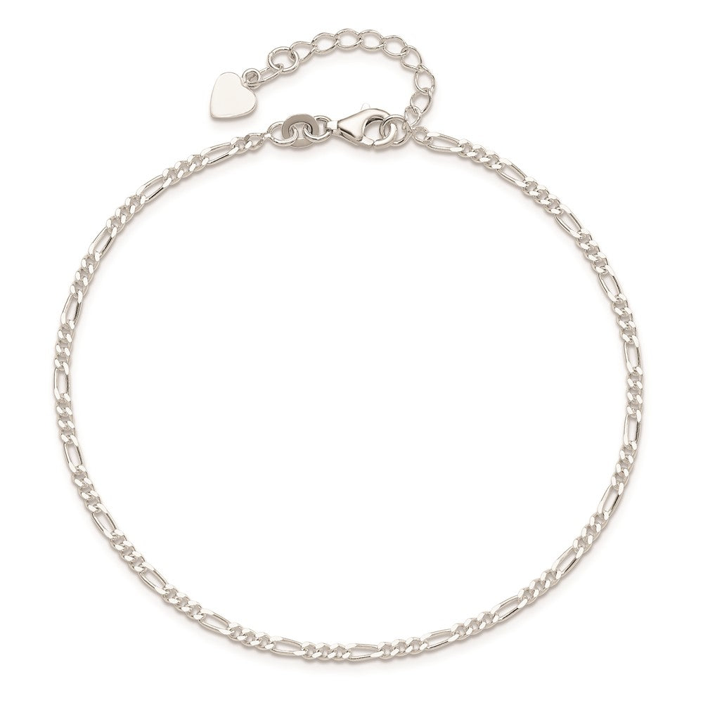 Sterling Silver D/C  Polished Figaro 9in Plus 1in ext. Anklet