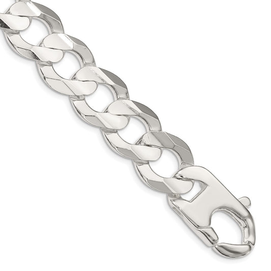 Sterling Silver 15.75mm Concave Beveled Curb Chain 8 inches