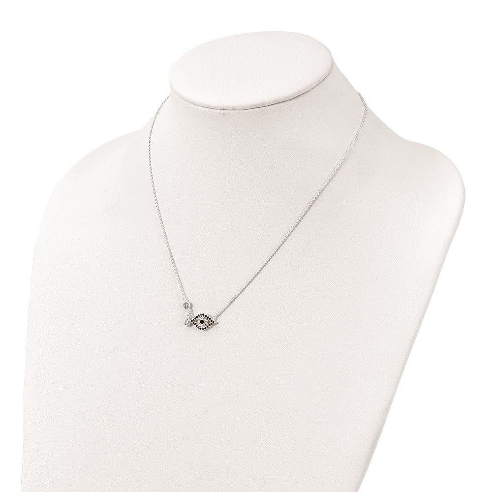 Sterling Silver Polished CZ Evil Eye Necklace 18 Inches