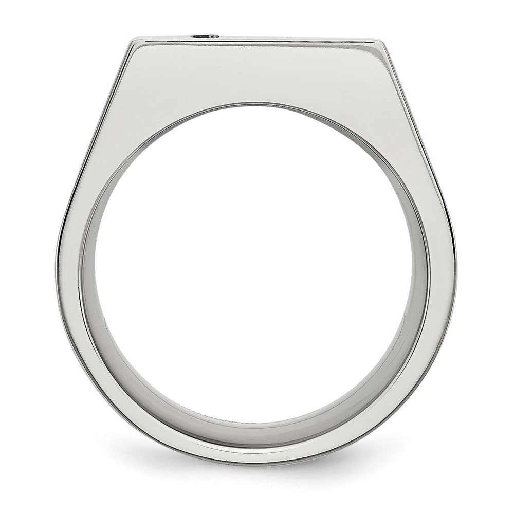 Stainless Steel Polished CZ Signet Ring Size - 9