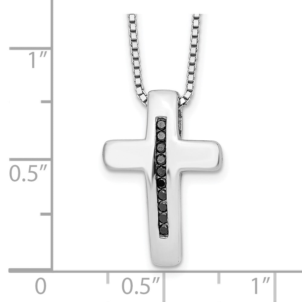 White Ice Sterling Silver Rhodium-plated 18 Inch Black Diamond Cross Necklace with 2 Inch Extender 18 Inches