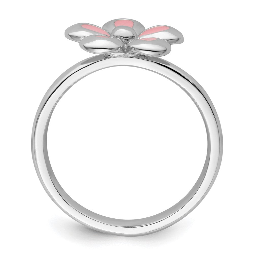 Sterling Silver Stackable Expressions Polished Pink Enameled Flower Ring Size -10