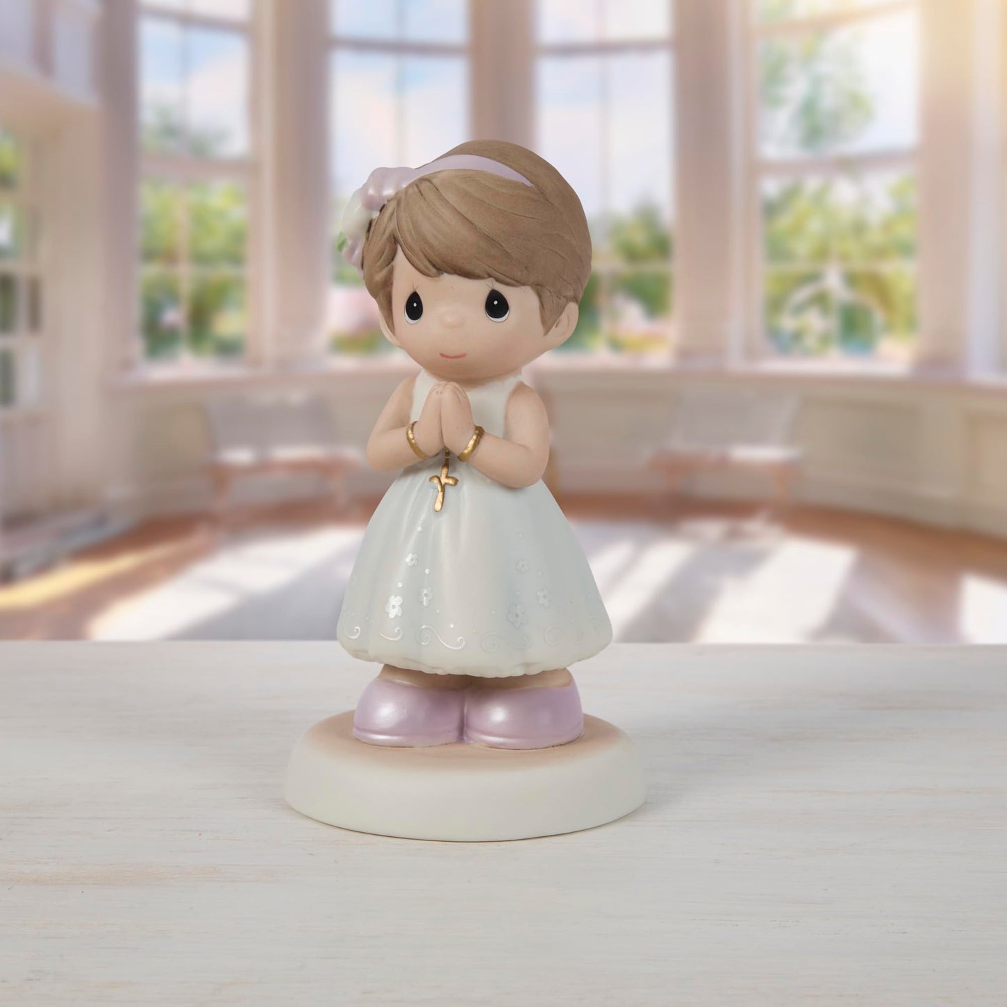 Precious Moments Blessings On Your First Communion Brunette Hair/Medium Skin Girl Figurine, Count 1