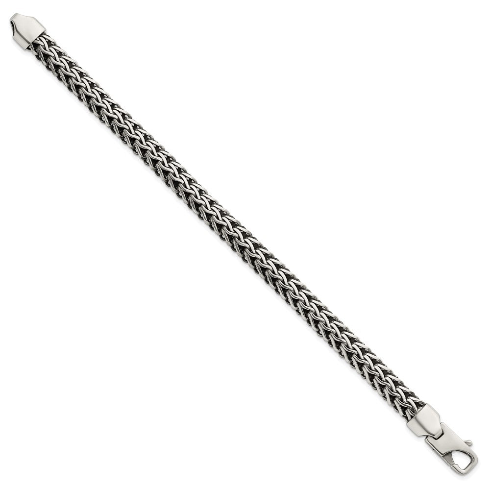 Sterling Silver Antiqued Polished 8.25mm Fancy Chain 7.75 inch Bracelet