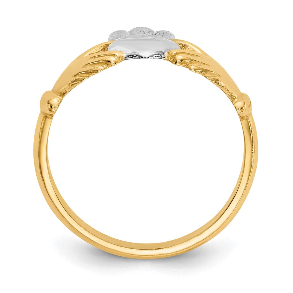 14k Polished and Rhodium Claddagh Ring Size 6.5