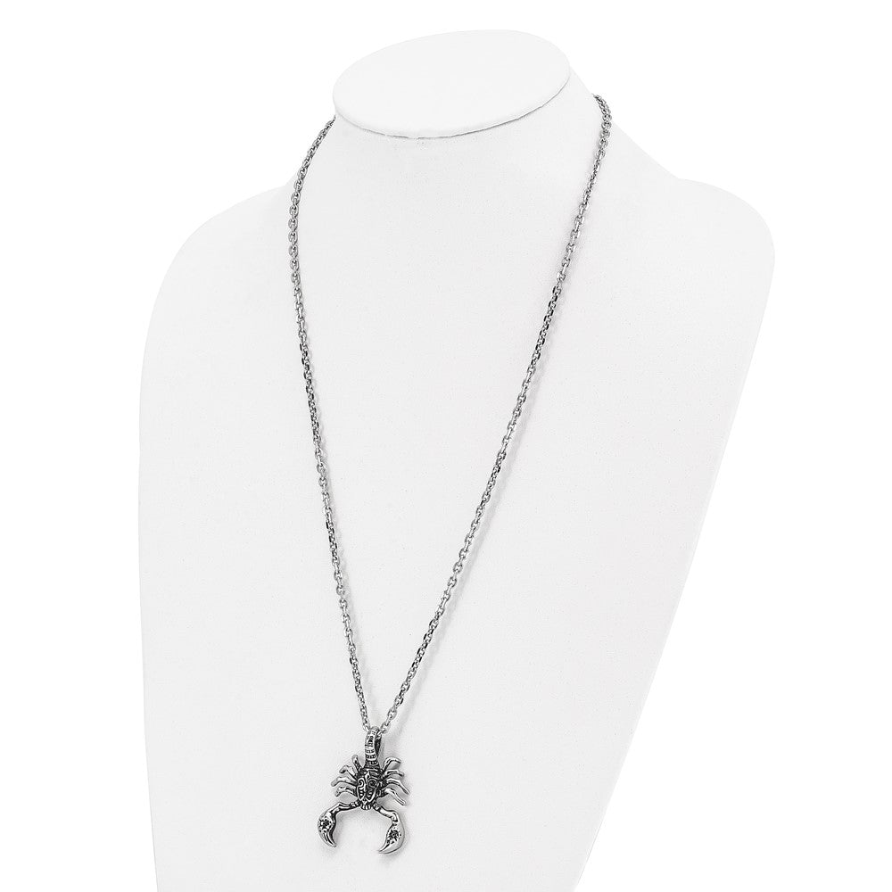 Stainless Steel Antiqued and Polished Scorpion 24in Necklace