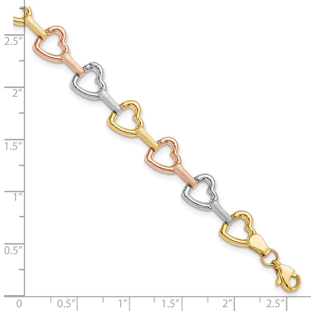 10K Tri-color Heart Bracelet 7.5  inches