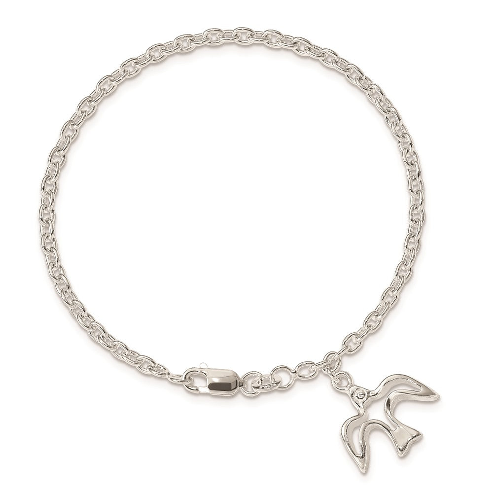 Sterling Silver Dove Charm Bracelet 7 inches