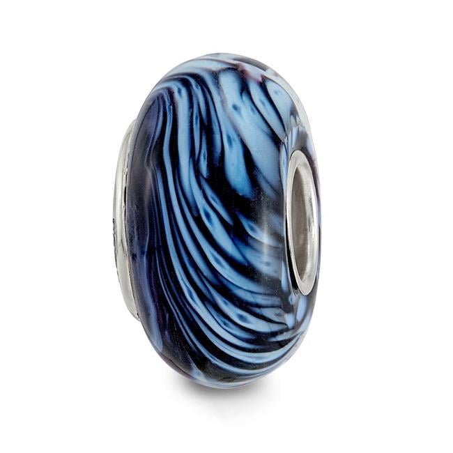 Reflection Beads QRS3918 Sterling Silver Reflections Hand Painted Swirling Snow Fenton Glass Bead