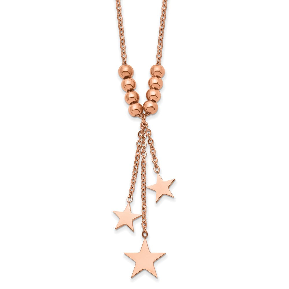 Stainless Steel Polished Rose IP-plated Stars 16in w/1.75in ext Necklace