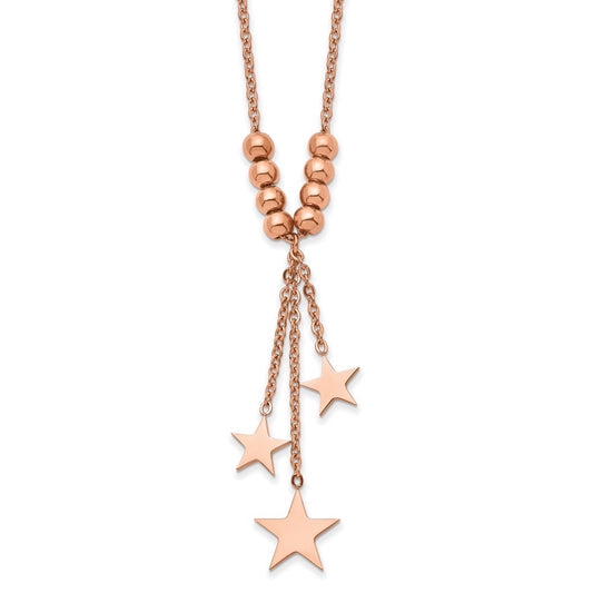 Stainless Steel Polished Rose IP-plated Stars 16in w/1.75in ext Necklace