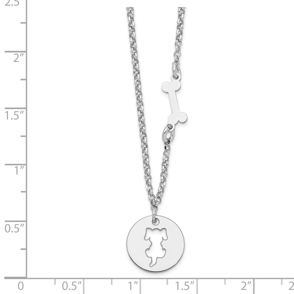 Sterling Silver Rhodium-plated Puppy and Bone w/1 in Ext Necklace 16 Inches