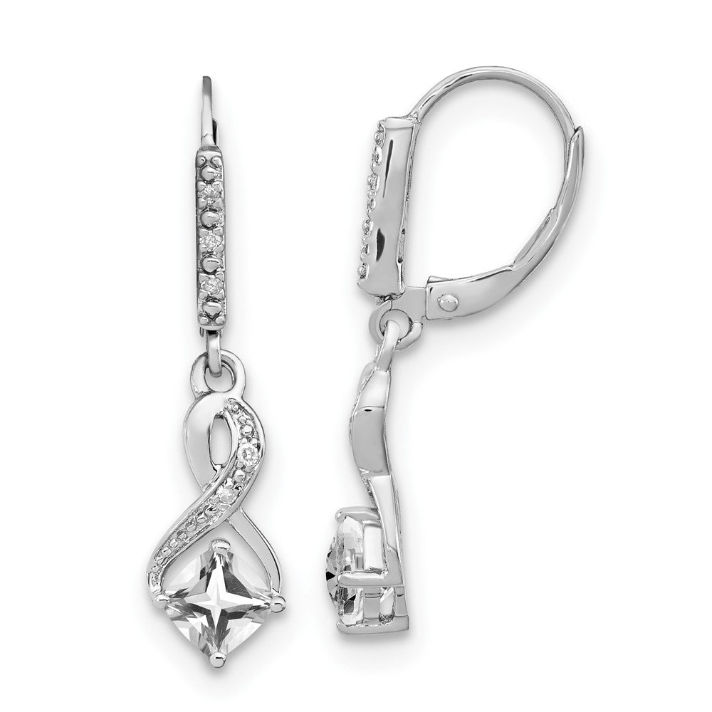 Sterling Silver White Topaz and Diamond Leverback Earrings