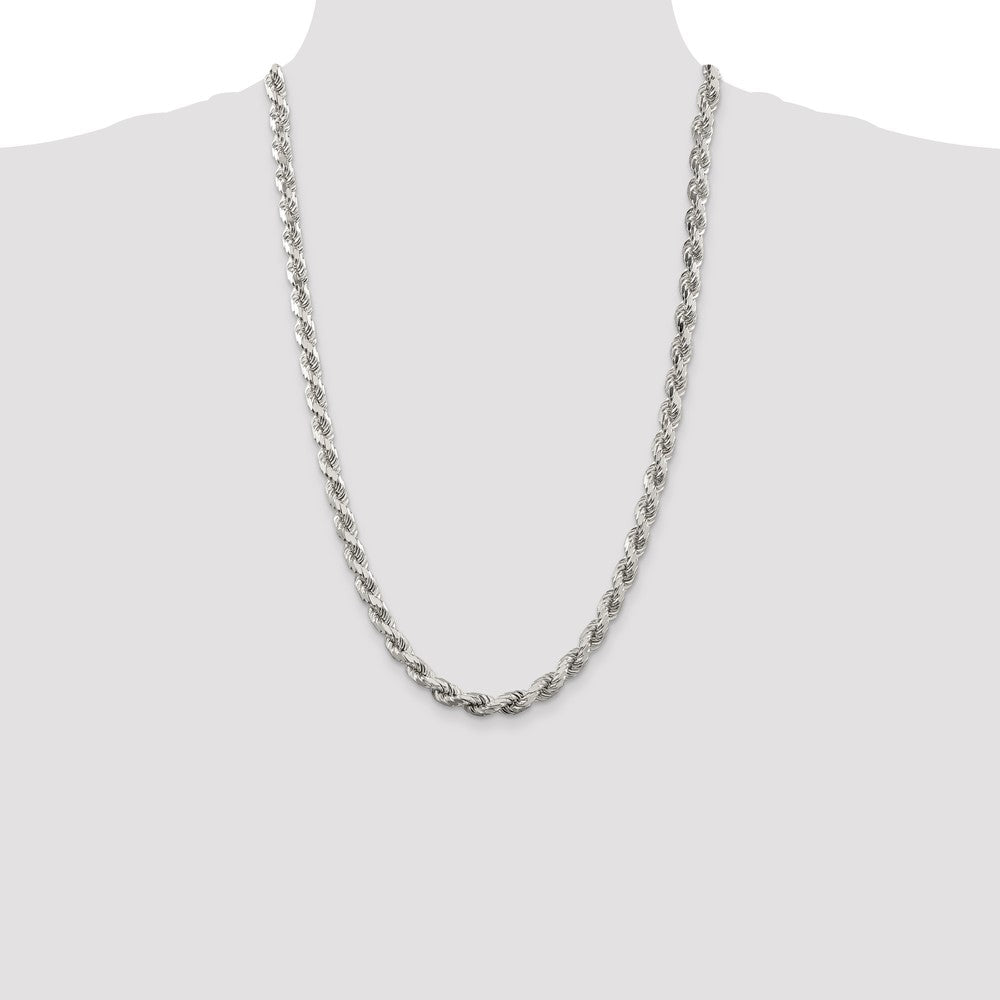 Sterling Silver 6.5mm Diamond-cut Rope Chain 26 Inches