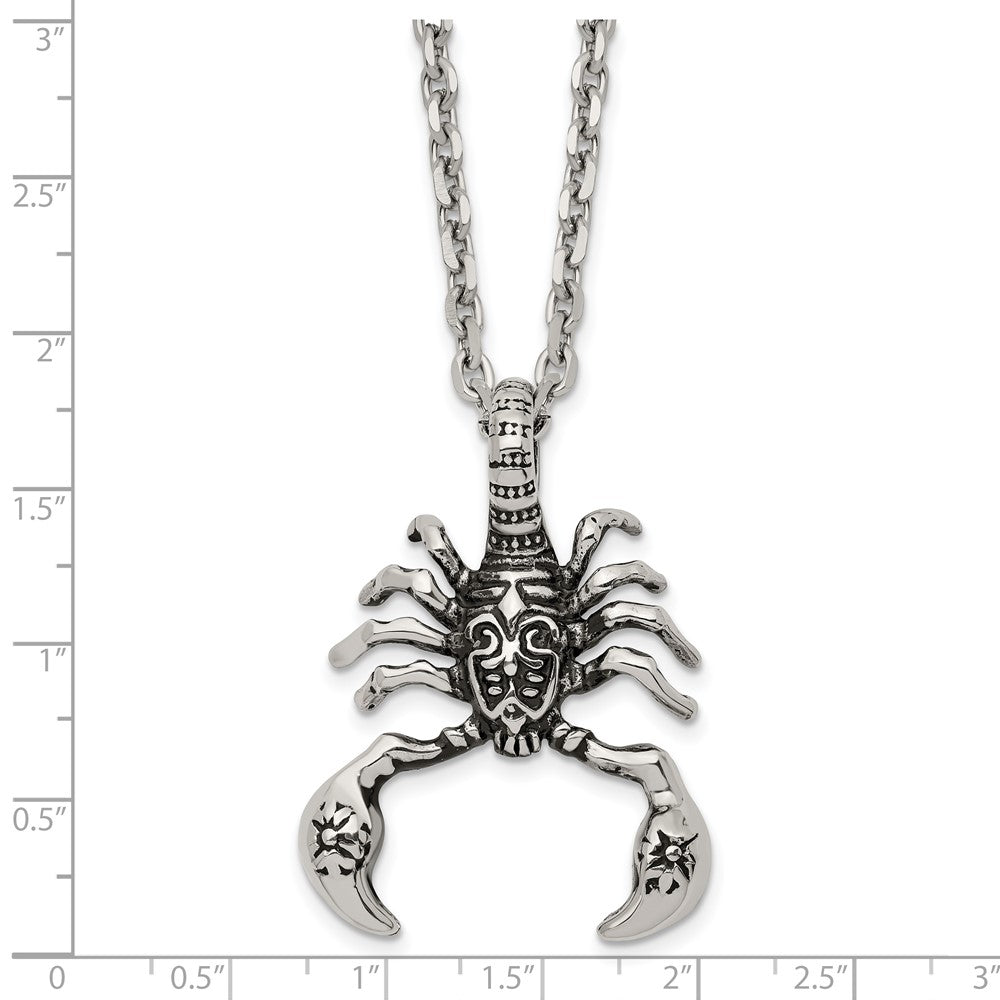 Stainless Steel Antiqued and Polished Scorpion 24in Necklace