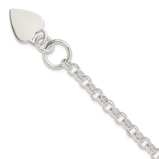 Sterling Silver Engraveable Heart Disc on Fancy Link Toggle Bracelet 8.75 inches