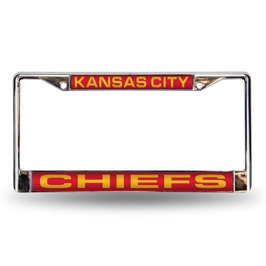 Rico Industries Football Kansas City Chiefs Red 12" x 6" Laser Cut Chrome Frame - Car/Truck/SUV Automobile Accessory