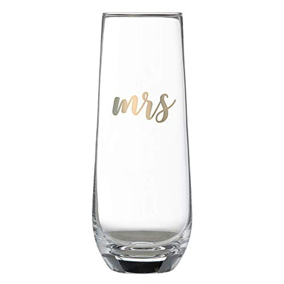 Lillian Rose Gold Mrs. Stemless Champagne Glass, 1 Count (Pack of 1), Clear