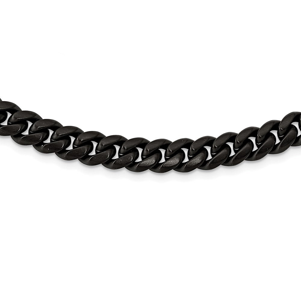 Stainless Steel Brushed Black IP-plated 10mm Curb 24in Necklace