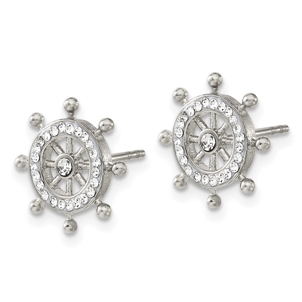 Stainless Steel Polished Preciosa Crystal Ship Wheel Earrings