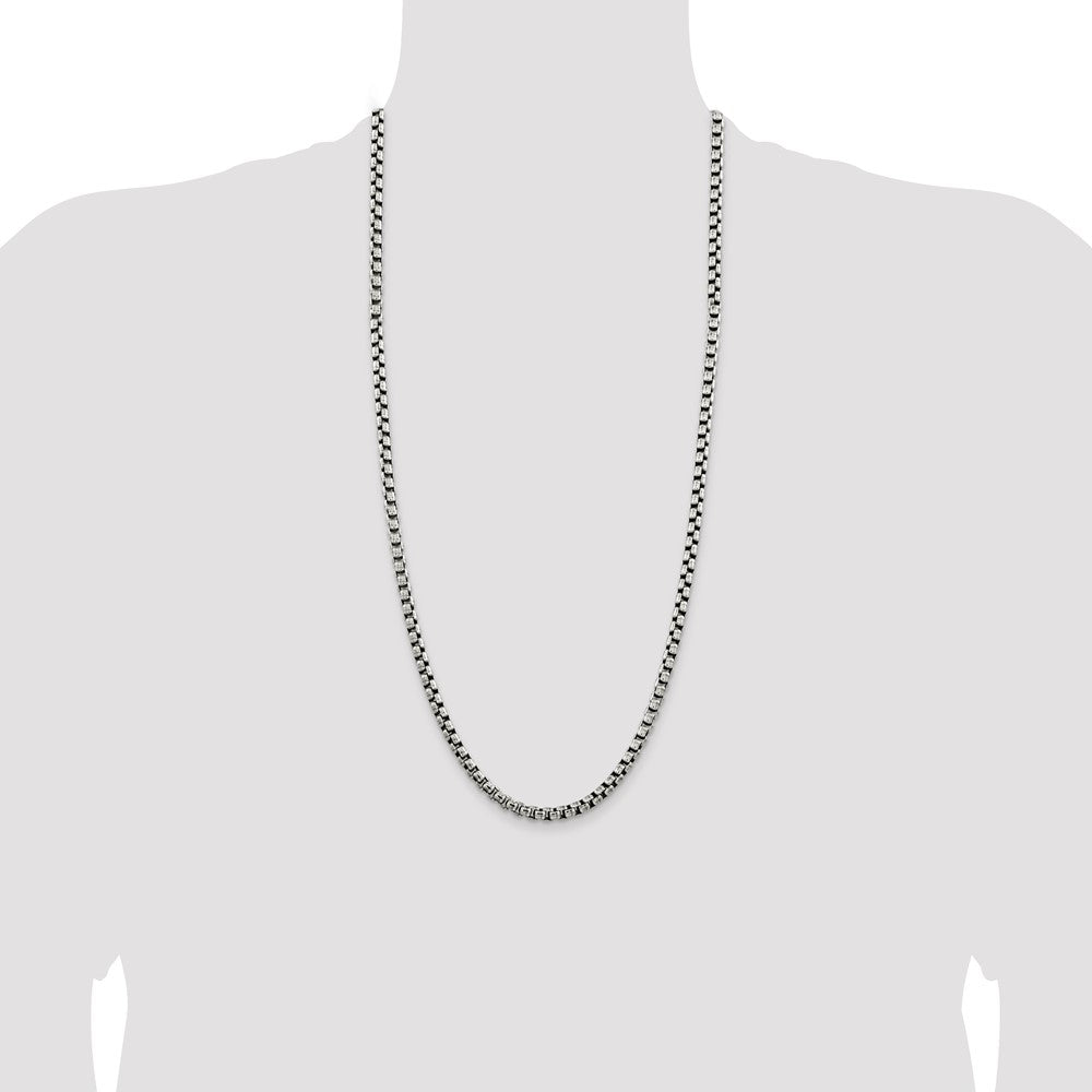 Sterling Silver Antiqued 5.2mm Round Box Chain 30 Inches