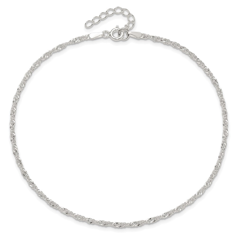 Sterling Silver 1.8mm Singapore 10in Plus 1in ext. Chain Anklet
