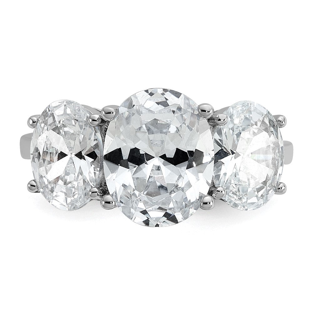 Cheryl M Sterling Silver Rhodium-plated Polished Oval CZ 3-Stone Ring