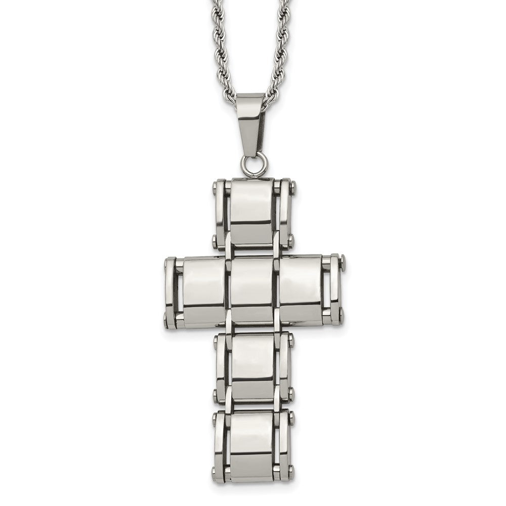 Stainless Steel Polished Moveable Cross 22in Necklace