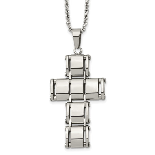 Stainless Steel Polished Moveable Cross 22in Necklace