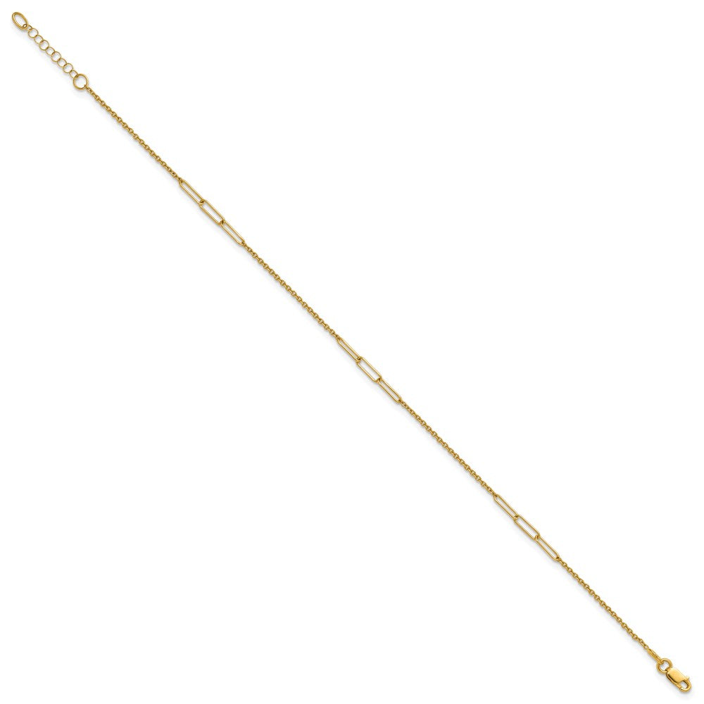 14k Polished Paper Clip and Cable Link 9 inch with 1 inch Extender Anklet