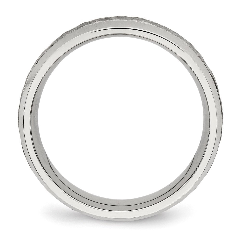 Stainless Steel Brushed Polished and Hammered 7.5mm Band Size - 8