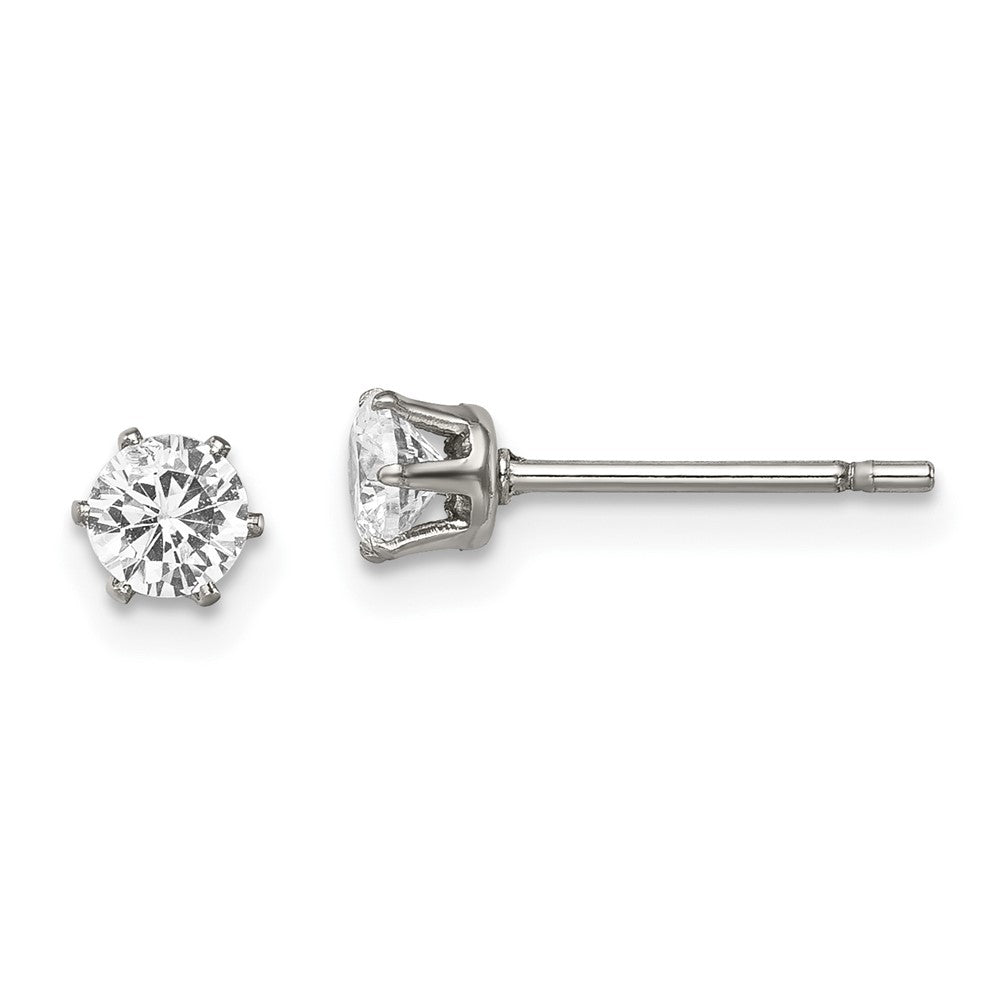 Stainless Steel Polished 4mm Round CZ Stud Post Earrings
