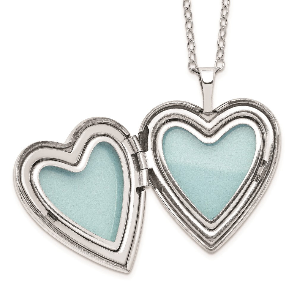 Diamond Fascination Diamond Mystique Sterling Silver Platinum-plated Diamond Double Heart Locket 18 Inch Necklace 18 Inches