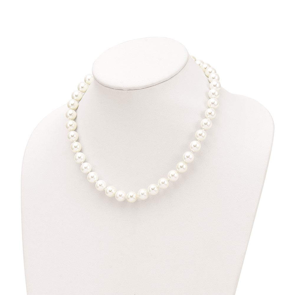 Majestic Sterling Silver Rhodium-plated 10-11mm White Imitation Shell Pearl Hand-knotted Necklace 18 Inches
