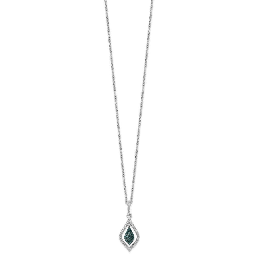 White Night Sterling Silver Rhodium-plated Blue and White Diamond 18 inch Necklace with 2 Inch Extender 18 Inches