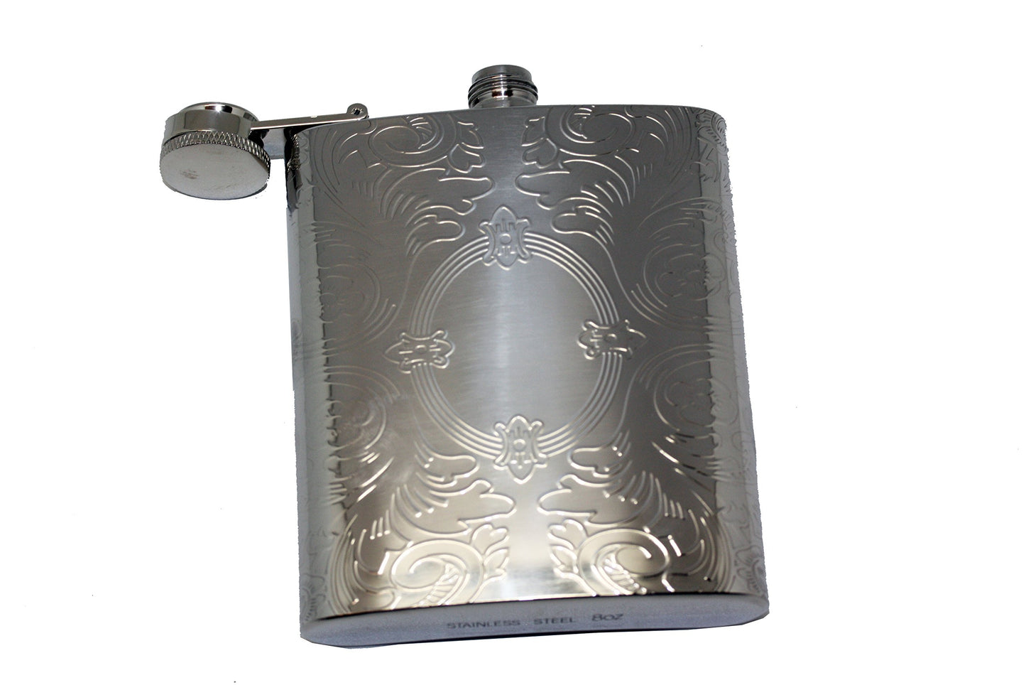 Silver-tone 8 ounce Engravable Circle Etched Design Flask QGM16835