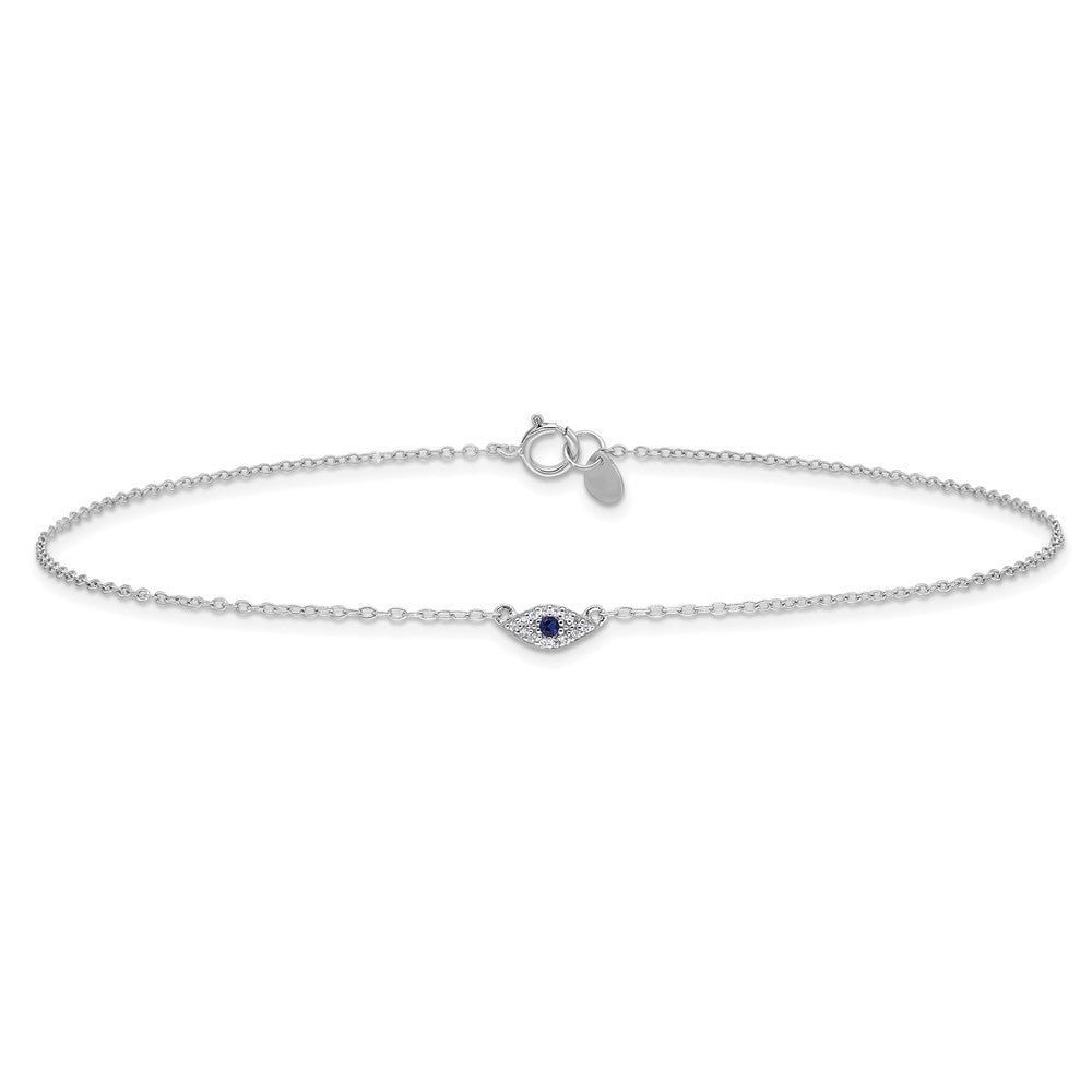 Sterling Silver Rhodium-plated Polished Blue & White CZ Eye 10in  Anklet 10 inches