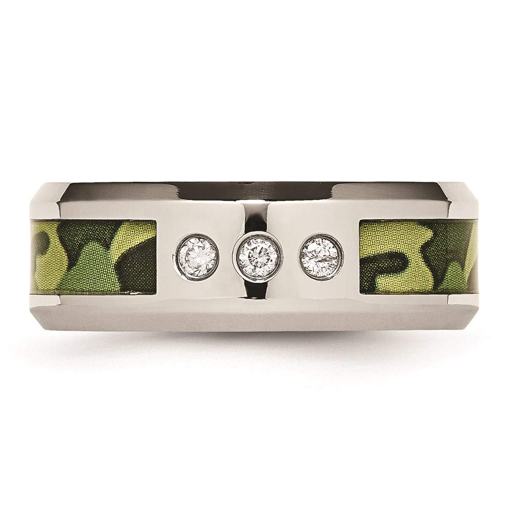 Stainless Steel Polished Camouflage 1/10ct Diamond 8mm Band Size - 12.5