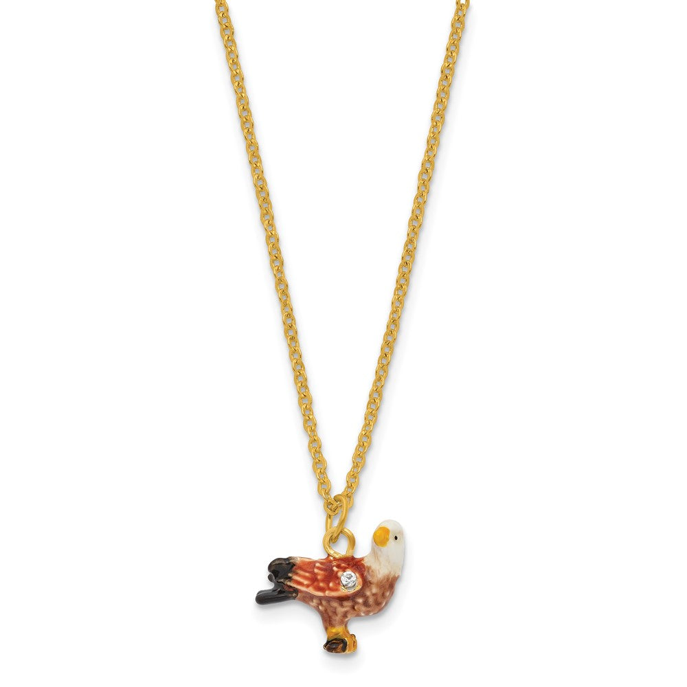Luxury Giftware by Jere Bejeweled EXCALIBUR Bald Eagle on Rock Trinket Box with Matching 18 inch Necklace