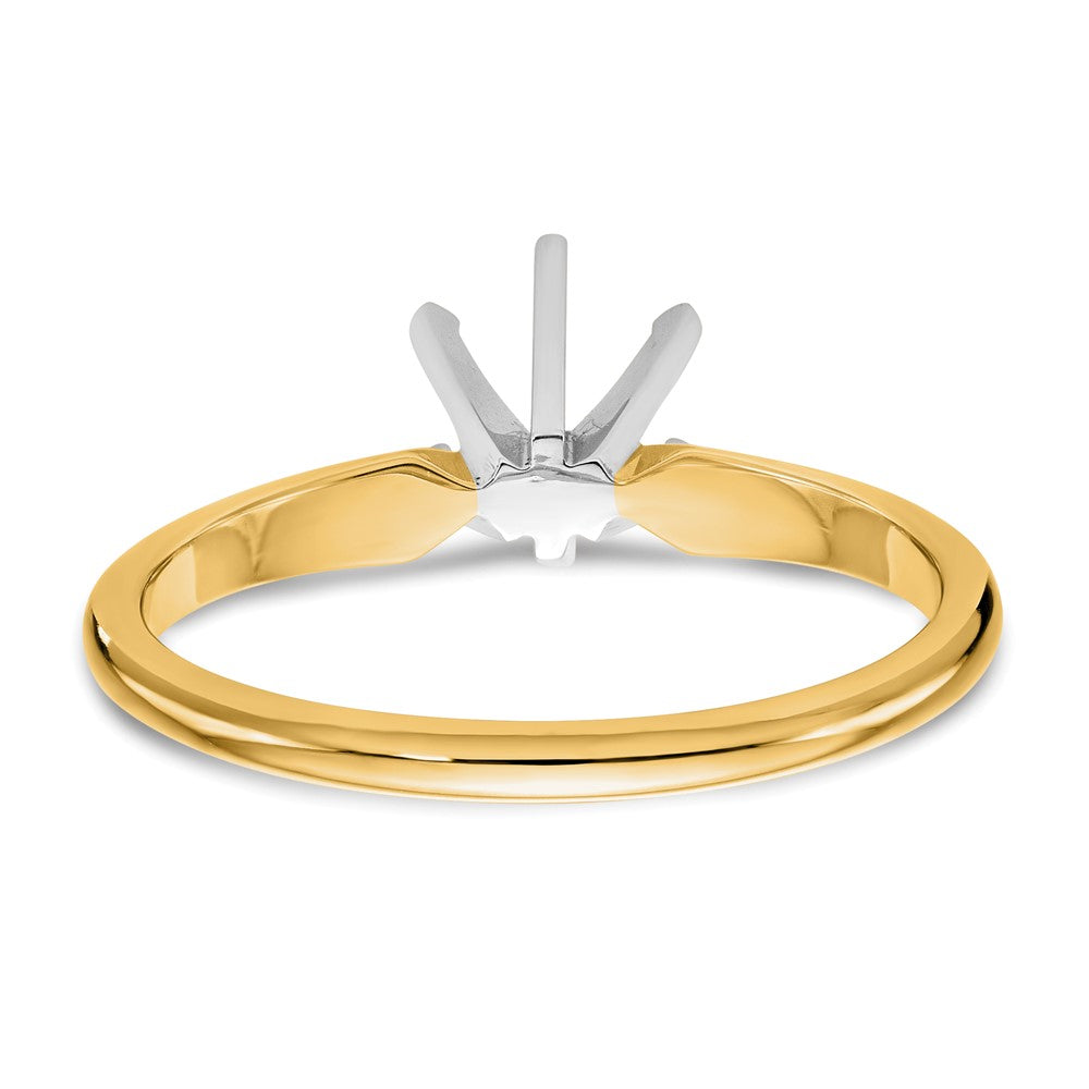 14k Two-Tone 2 carat Lightweight Half-Round 6-Prong Round Solitaire Ring Mounting