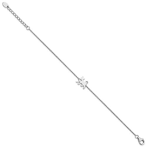 Sterling Silver Rhodium-plated Cat w/Heart 7in Plus 1in ext Bracelet