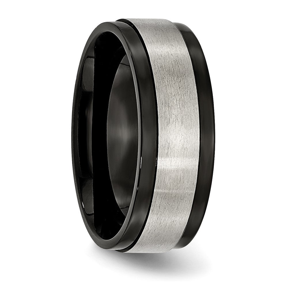Titanium Brushed Center Black IP-plated 8mm Beveled Edge Band Size - 11.5
