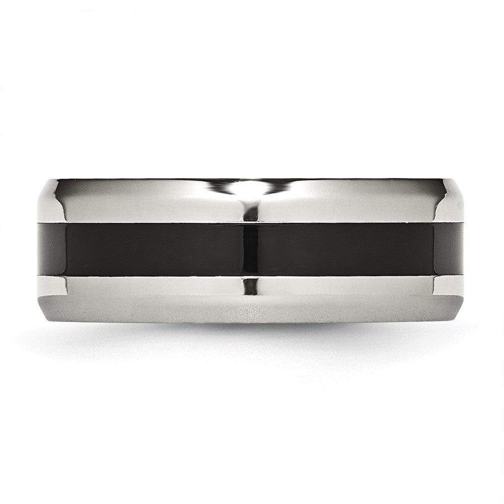 Stainless Steel Polished Black Enamel 8mm Beveled Edge Band Size - 10.5