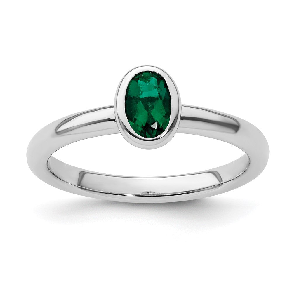 Sterling Silver Stackable Expressions Oval Created Emerald Ring Size -7