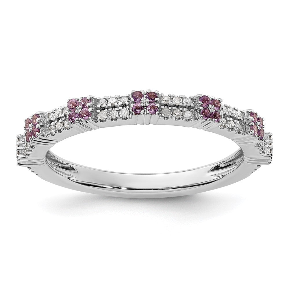 Sterling Silver Stackable Expressions Amethyst & Diamond Ring Size -6